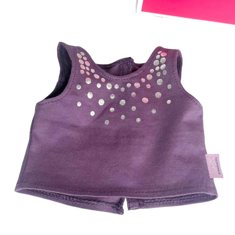 American Girl Isabelle Pajamas Slippers Top Capri Pants Purple Silver Dot Box - Picture 5 of 9